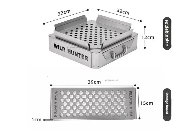Nordic Stainless Steel Fire Pit Table with BBQ Grill and Glass Wind Guard