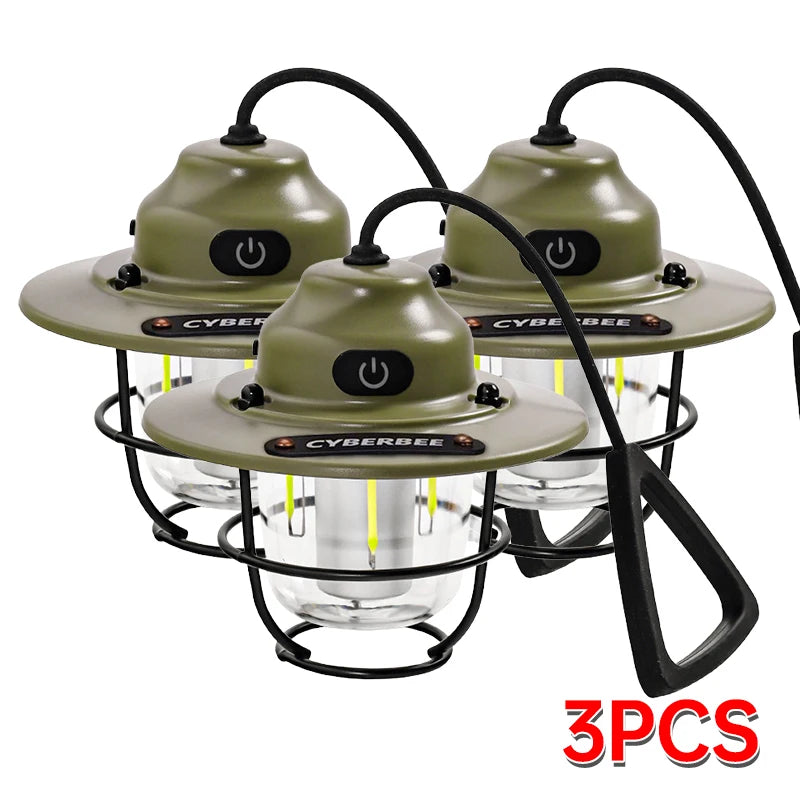 Outdoor Vintage Rechargeable Camping Light – Portable LED Tent Lantern with Type-C Charging