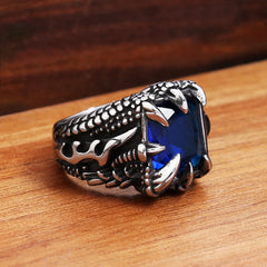 Vleee Stainless Steel Viking Dragon Claw Stone Ring: Vintage Nordic Style for Men and Boys in Punk Rock Fashion.