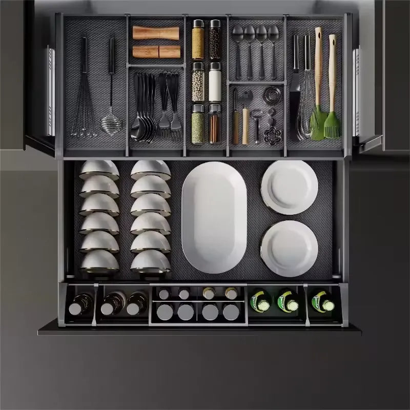 XYlivingstore Aluminum Cabinet Organizers – Pull-Out Baskets for Deep Dishes, Bowls, and Tableware Storage