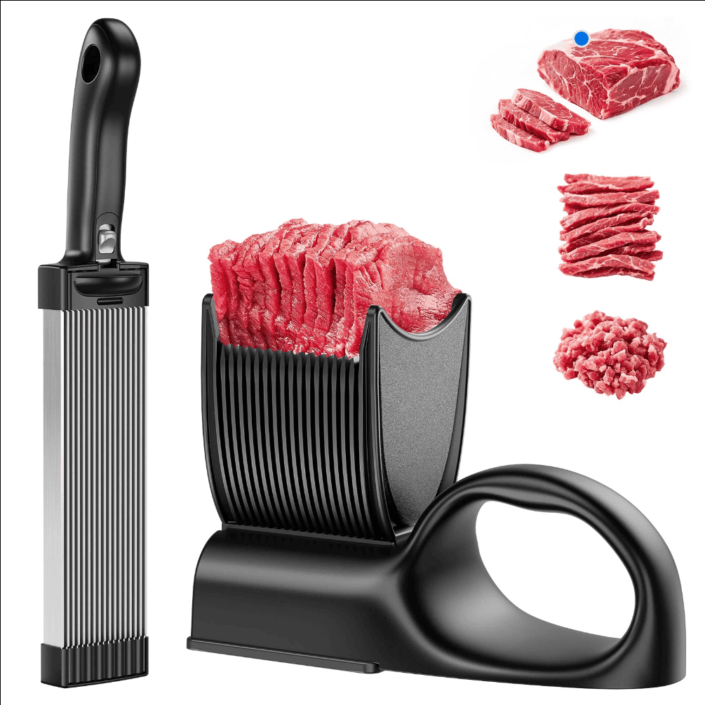Manual Meat Slicer & Knife Sharpener Set – Stainless Steel, Perfect for Beef, Pork, Lamb – Ideal for Home Cooking & BBQ, Black