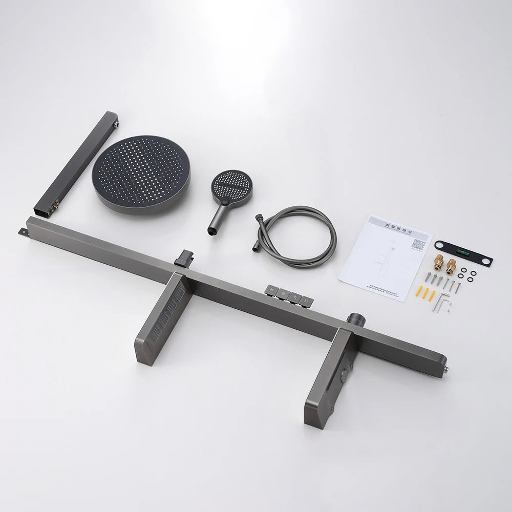 Wall-Mounted Smart LED Rainfall Shower System with Digital Temperature Display and Waterfall Faucet – Luxury Bathroom Upgrade