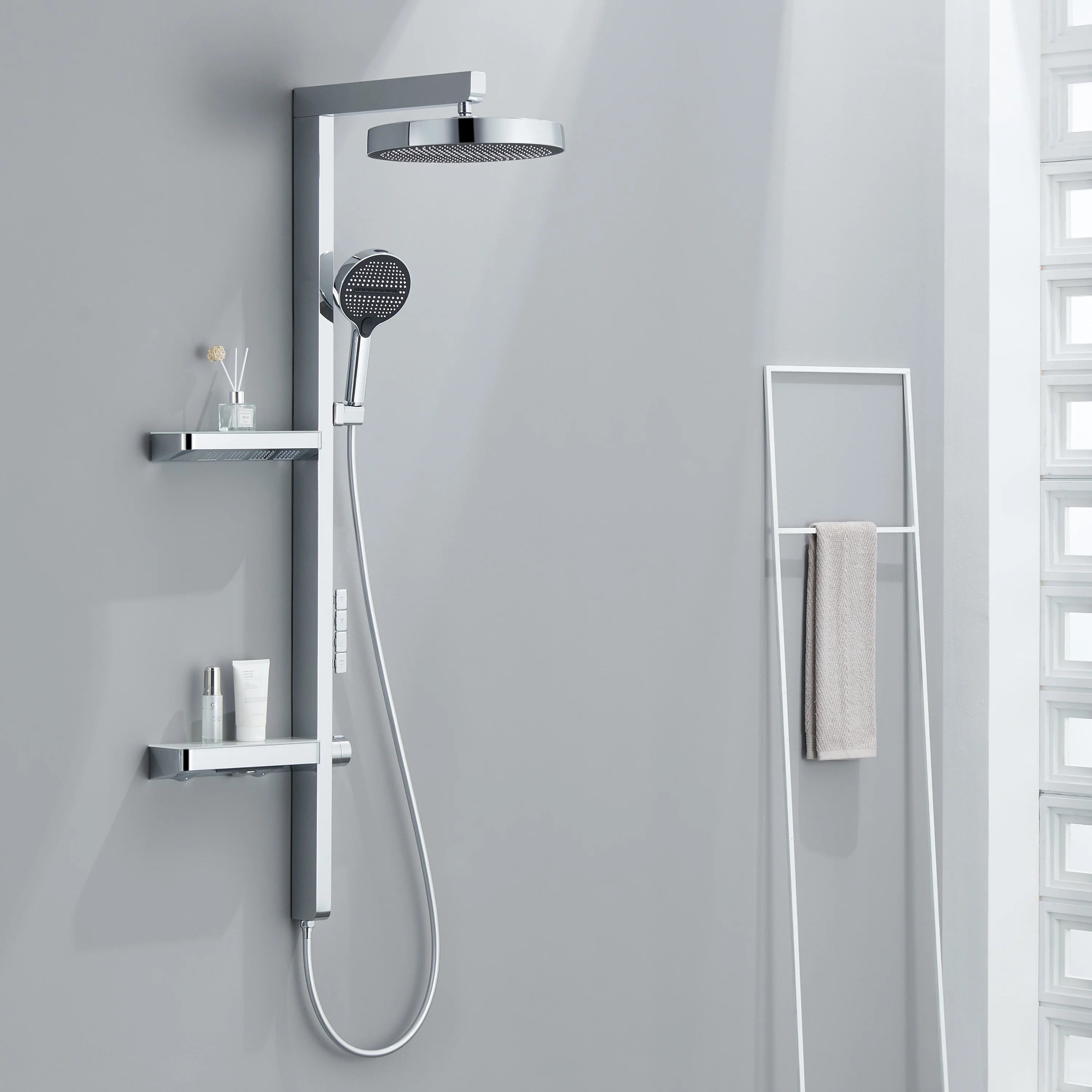 Wall-Mounted Smart LED Rainfall Shower System with Digital Temperature Display and Waterfall Faucet – Luxury Bathroom Upgrade