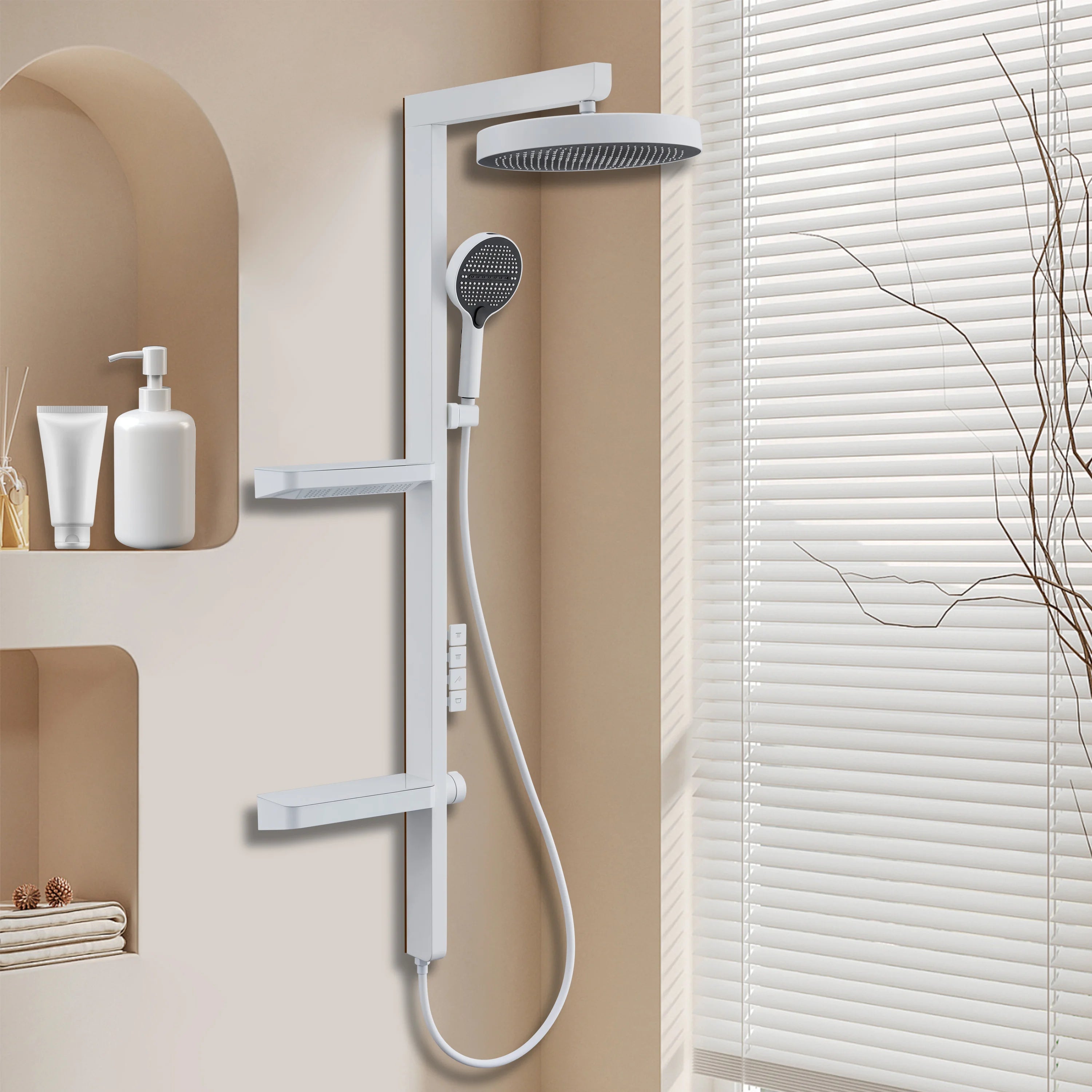 Wall-Mounted Smart LED Rainfall Shower System with Digital Temperature Display and Waterfall Faucet – Luxury Bathroom Upgrade