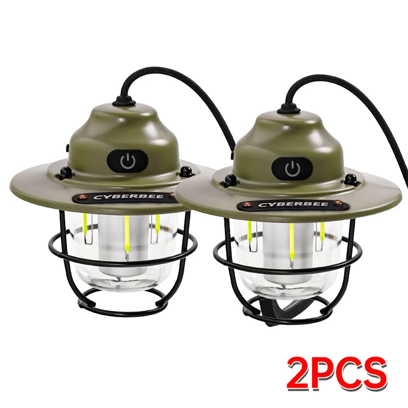Outdoor Vintage Rechargeable Camping Light – Portable LED Tent Lantern with Type-C Charging