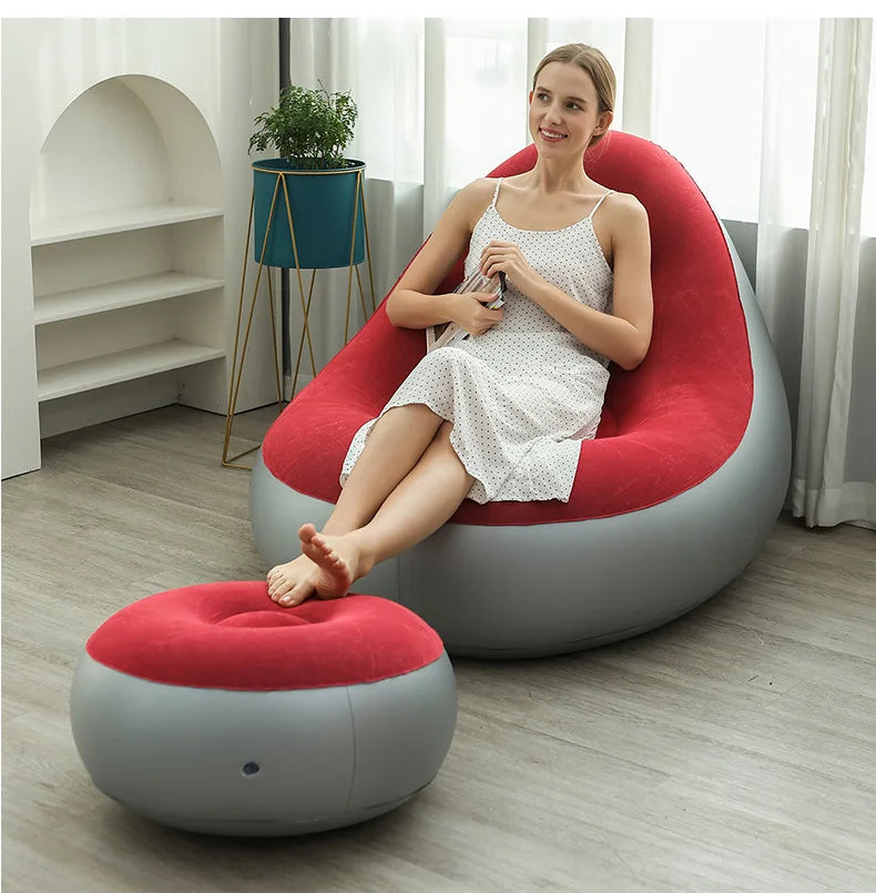 XYstore Inflatable Chair with Ottoman Foldable Air Sofa for Living Room, Bedroom, Garden, Camping & Outdoor Relaxation