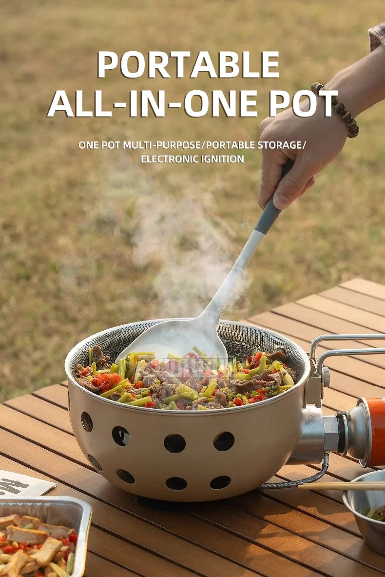 Portable Cassette Stove with All‑in‑One Cooking Pot for Camping & Picnic