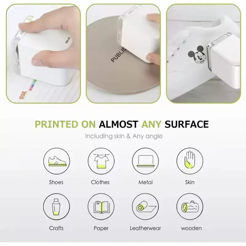 Mini Portable Thermal Color Printer - MBrush Handheld Inkjet Printer with WIFI, Cartridges, DIY HD Printing for Tattoos, Logos, Words & Pictures