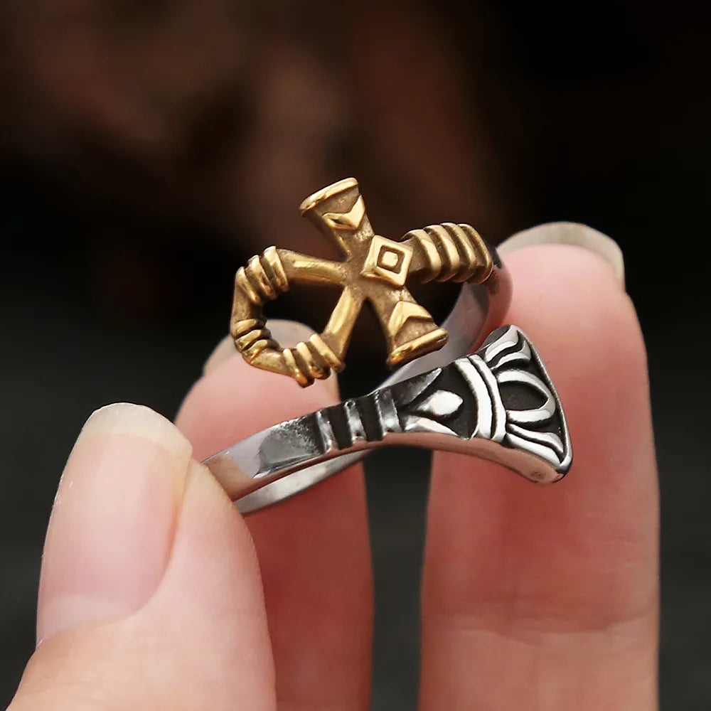 Vleee New Retro Stainless Steel Egyptian Ankh: Unisex Punk Fashion Opening Ring for Men and Women.