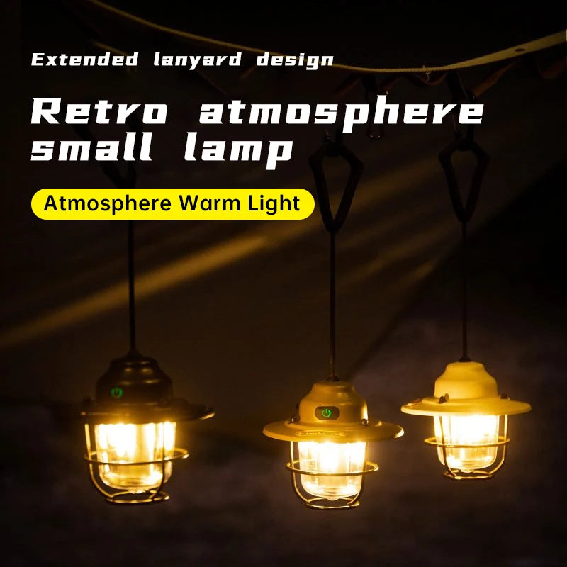 Outdoor Vintage Rechargeable Camping Light – Portable LED Tent Lantern with Type-C Charging