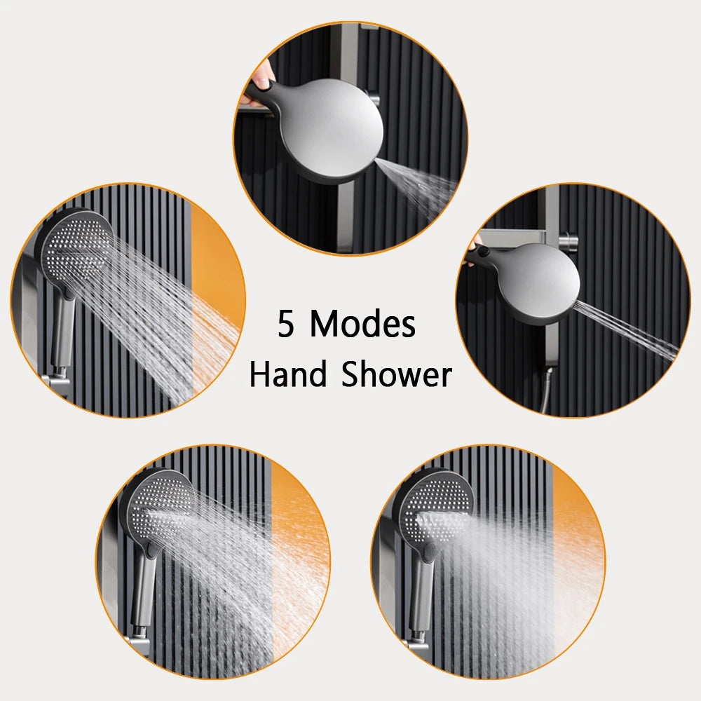 Wall-Mounted Smart LED Rainfall Shower System with Digital Temperature Display and Waterfall Faucet – Luxury Bathroom Upgrade