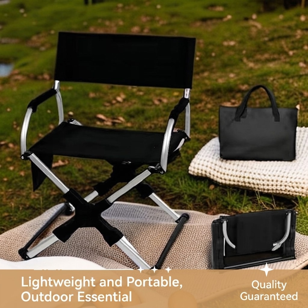 Portable Aluminum Alloy Folding Camping Chair Director's Chair with Backrest for Camping, Fishing, RV & Outdoor Travel