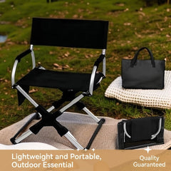 Portable Aluminum Alloy Folding Camping Chair Director's Chair with Backrest for Camping, Fishing, RV & Outdoor Travel