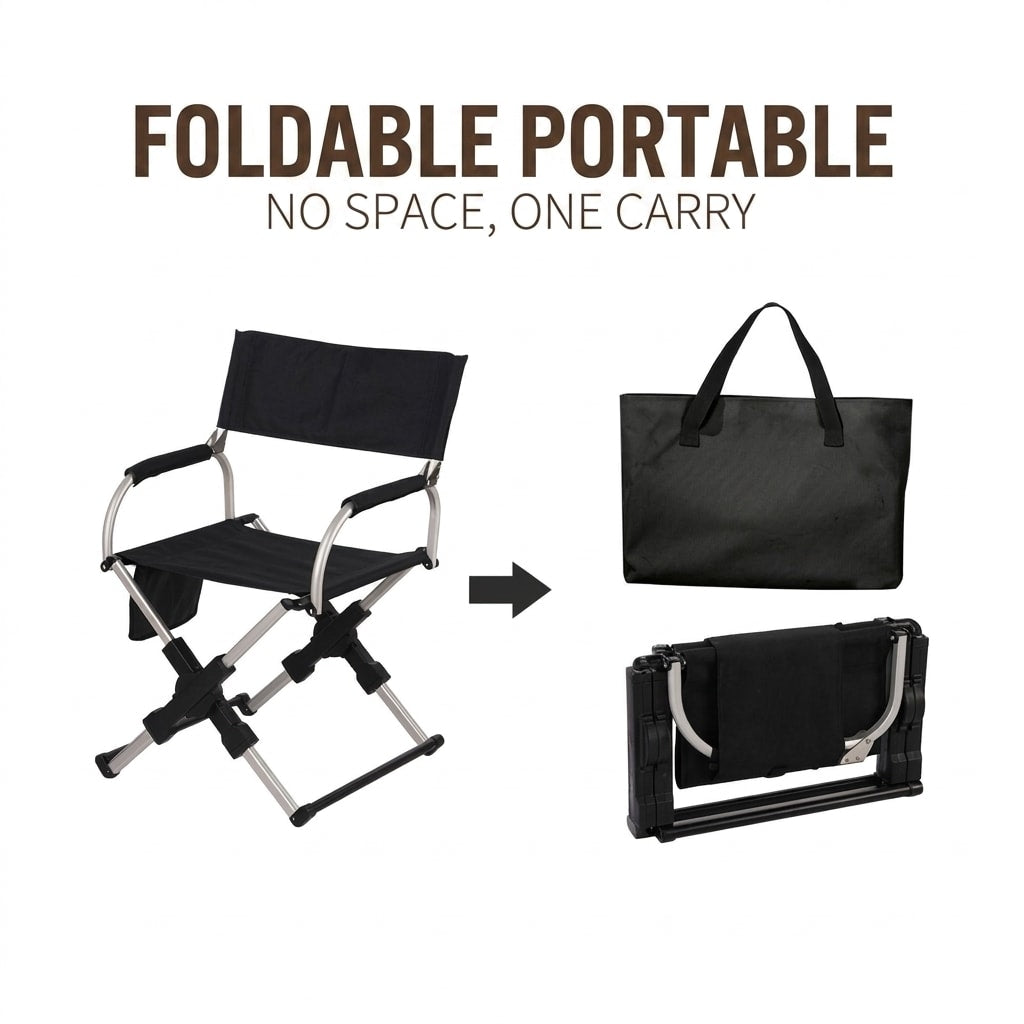 Portable Aluminum Alloy Folding Camping Chair Director's Chair with Backrest for Camping, Fishing, RV & Outdoor Travel