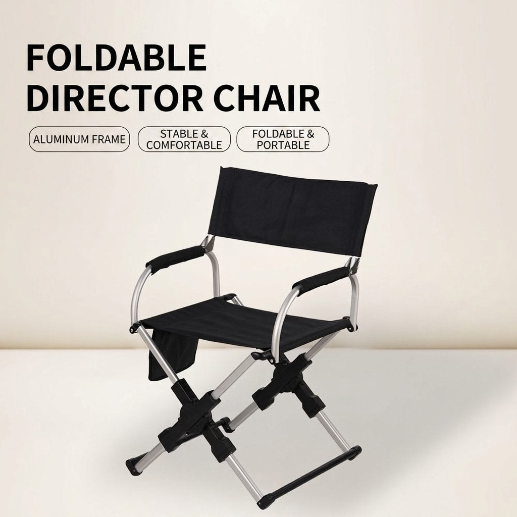 Portable Aluminum Alloy Folding Camping Chair Director's Chair with Backrest for Camping, Fishing, RV & Outdoor Travel