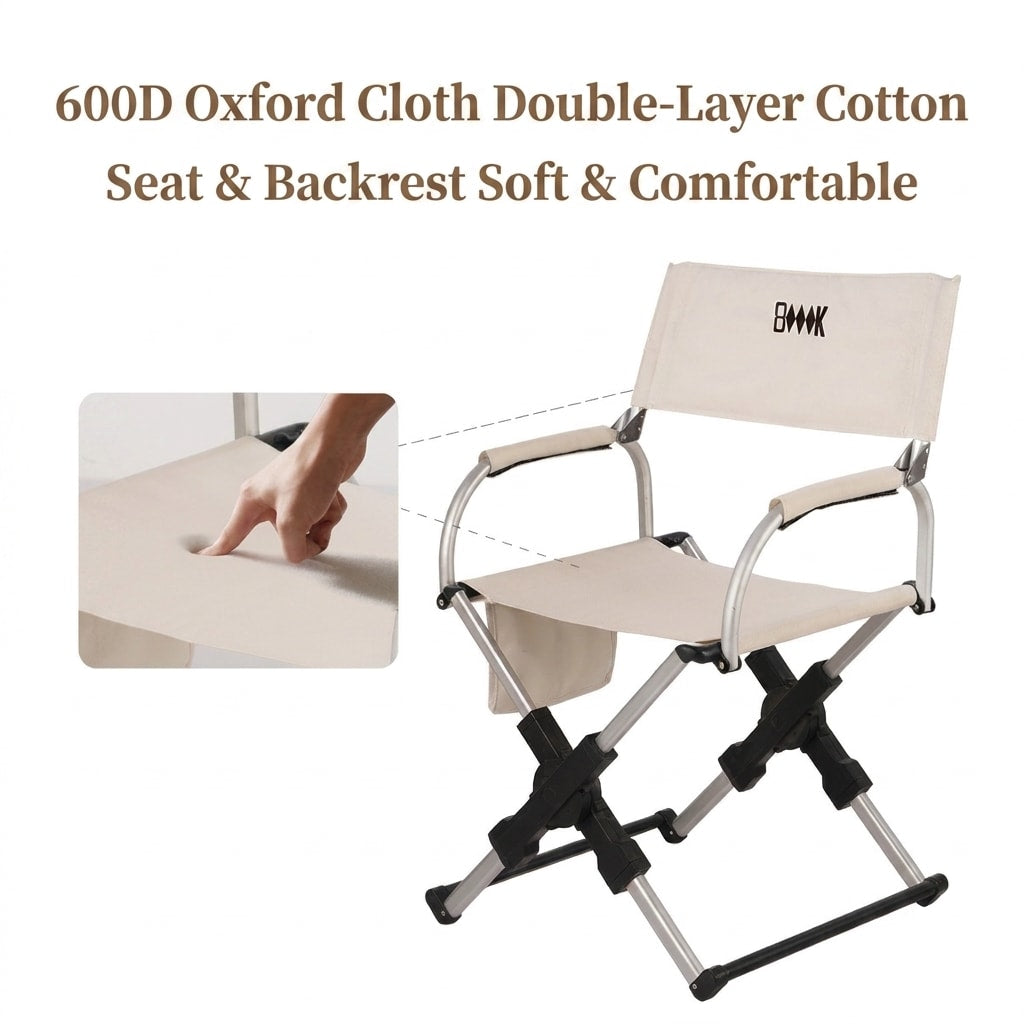 Portable Aluminum Alloy Folding Camping Chair Director's Chair with Backrest for Camping, Fishing, RV & Outdoor Travel