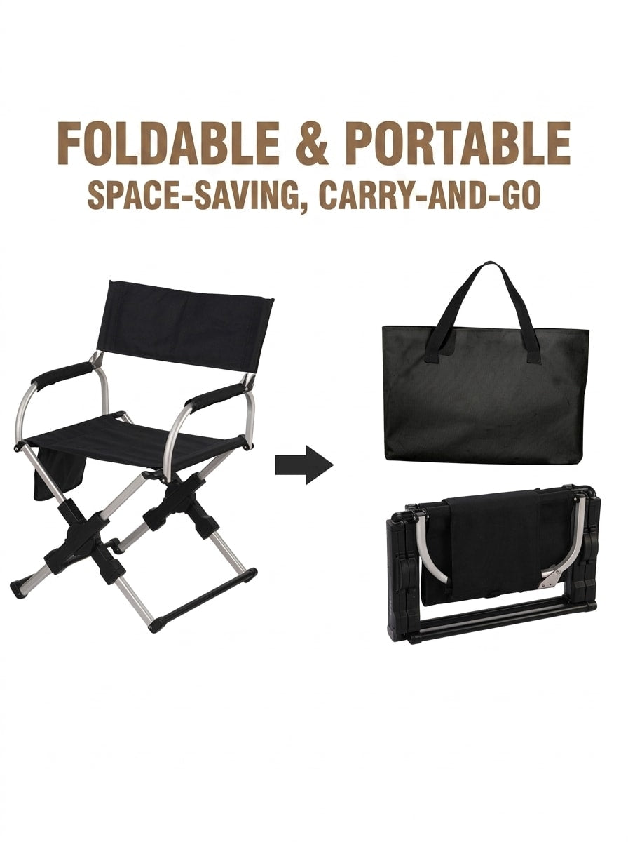 Portable Aluminum Alloy Folding Camping Chair Director's Chair with Backrest for Camping, Fishing, RV & Outdoor Travel