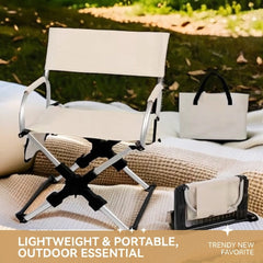 Portable Aluminum Alloy Folding Camping Chair Director's Chair with Backrest for Camping, Fishing, RV & Outdoor Travel