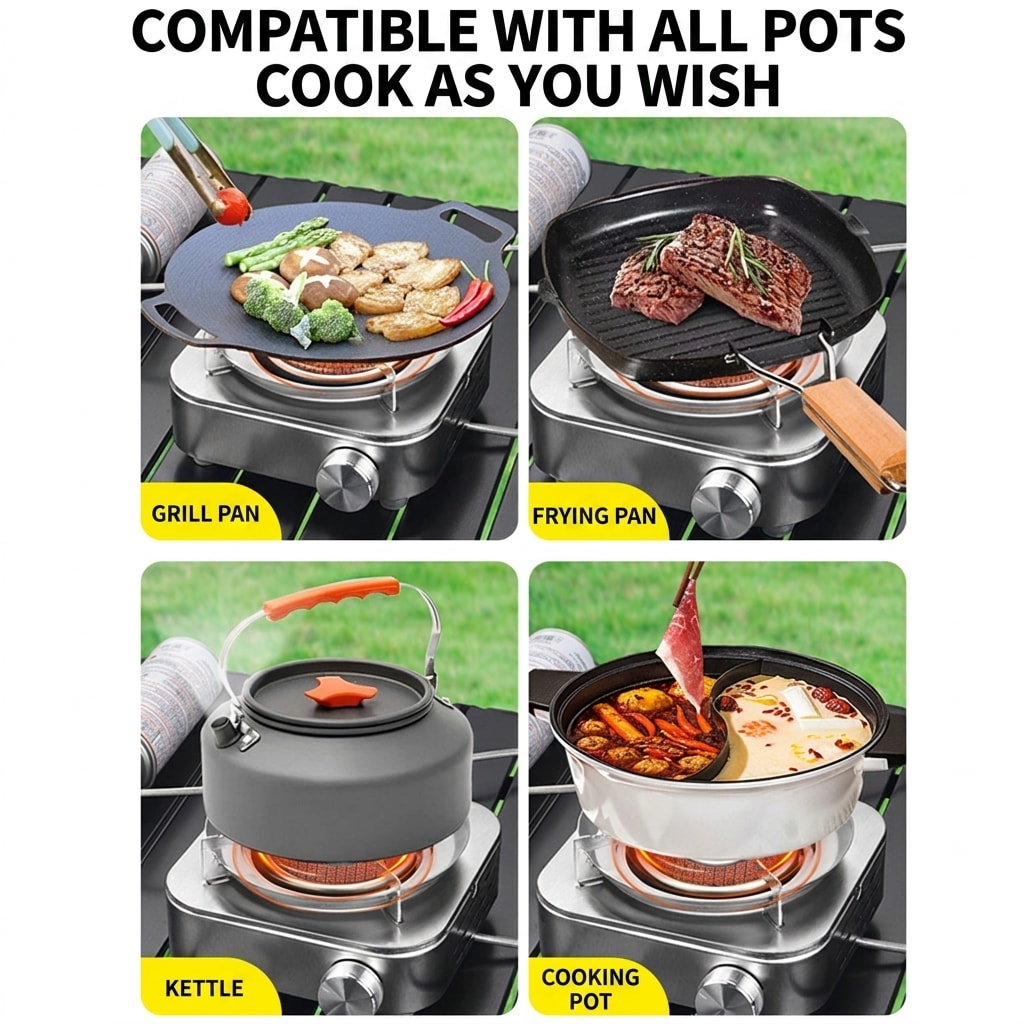 Portable Stainless Steel Split Gas Camping Stove High-Power Cassette Burner for Outdoor Cooking, Tea Brewing & Camping