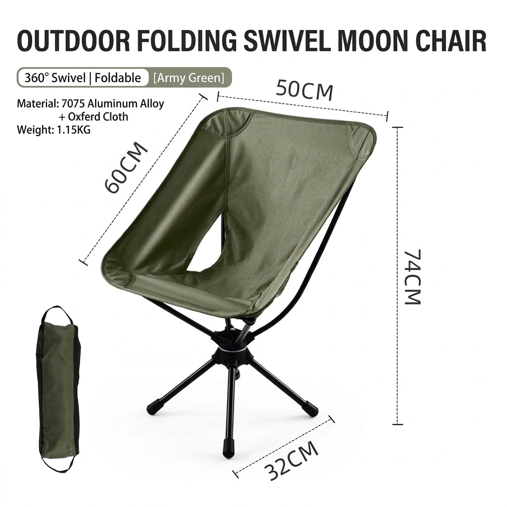 VLEEE 360° Rotating Folding Moon Chair, Lightweight Aluminum Camping & Fishing Chair with Oxford Fabric