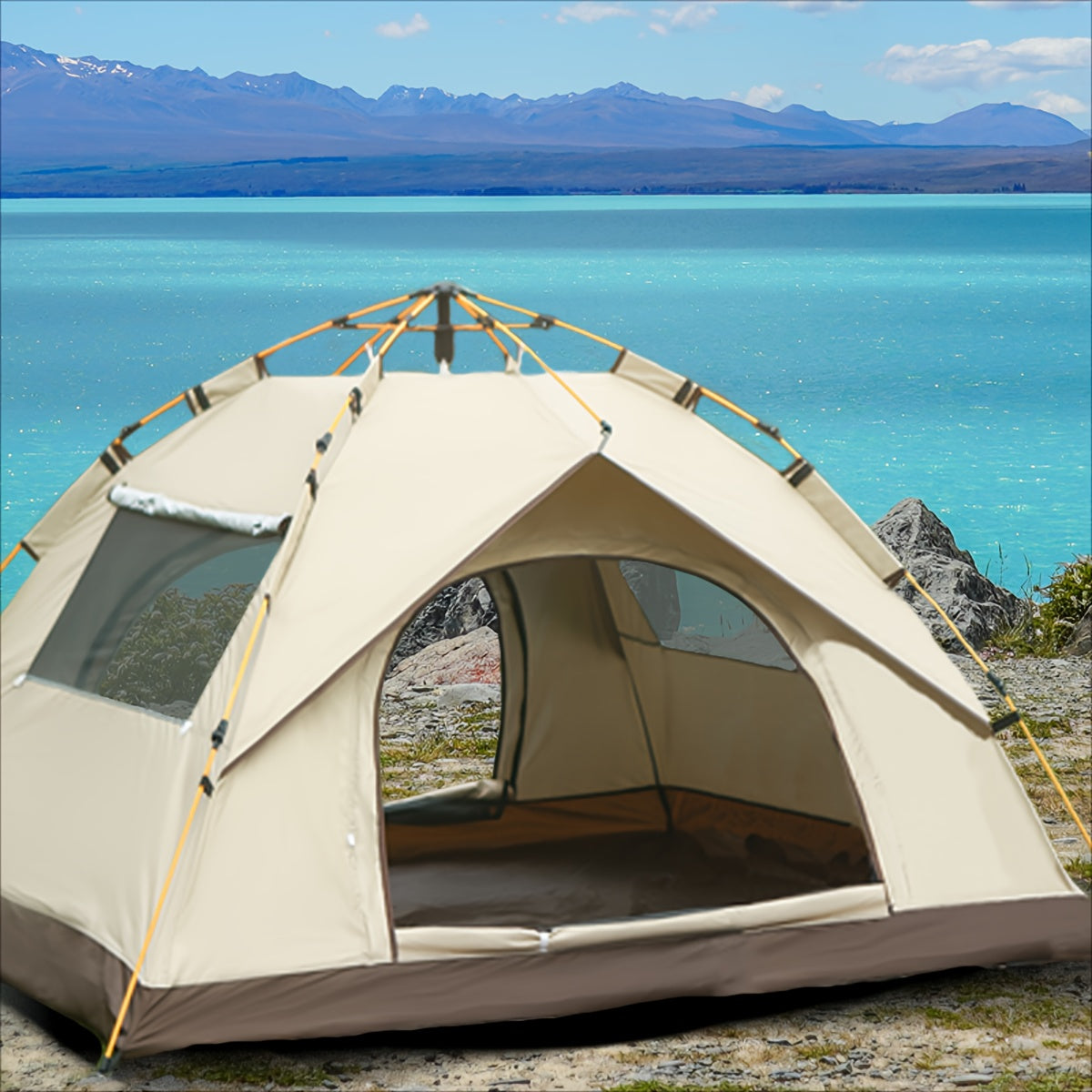 Automatic Camping Tent with UV Protection, Quick-Open 4-Person Outdoor Shelter for Beach, Fishing, Hiking & Hunting