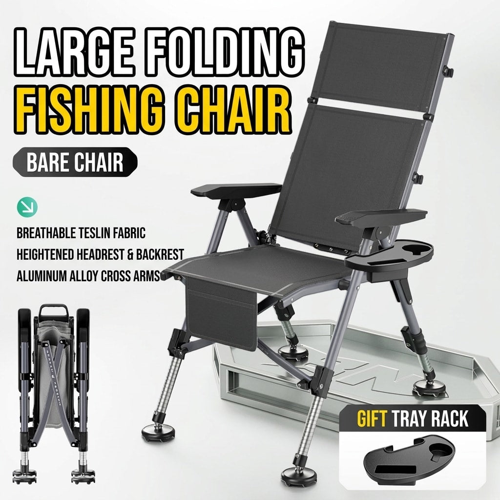 Black adjustable all-terrain folding fishing chair