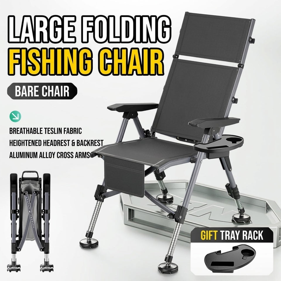 Black adjustable all-terrain folding fishing chair