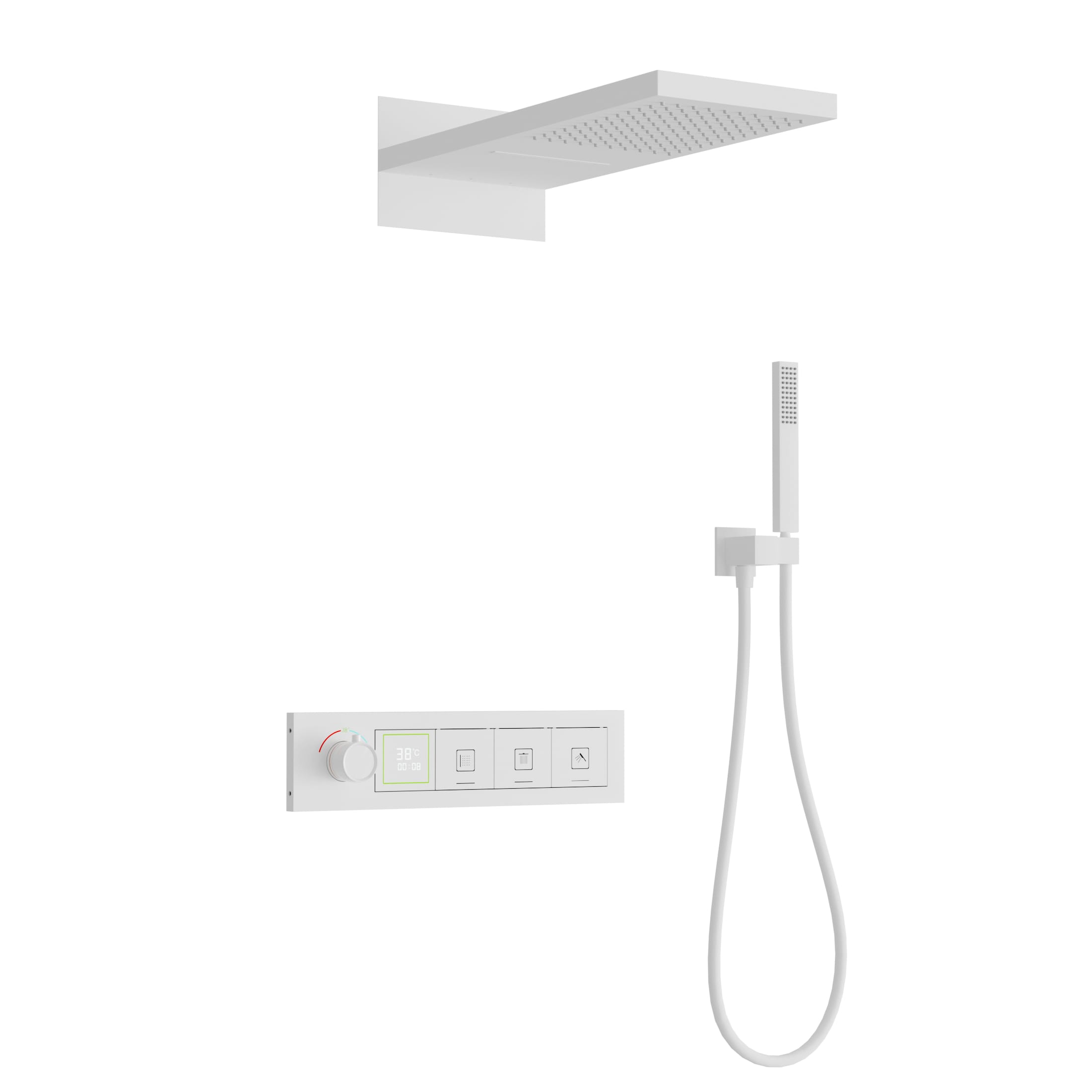 Xylivingstore Concealed Brass Thermostatic LED Display Shower Set – Ceiling Rainfall & Wall-Embedded Button Mixer for Bathroom or Hotel