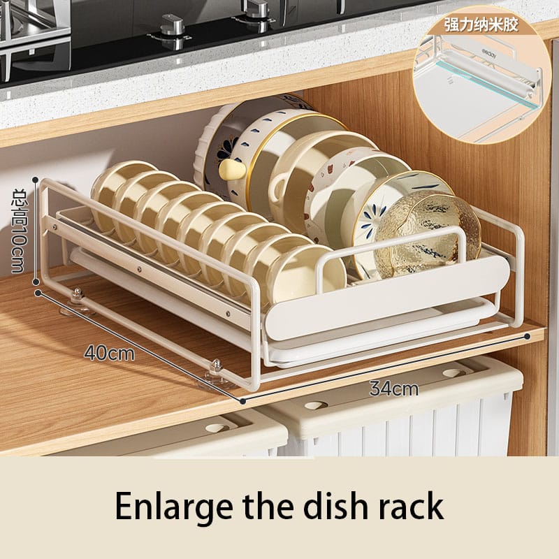 Pull-Out Kitchen Dish Rack Organizer – Cabinet Drawer Basket for Bowls, Plates, Utensils