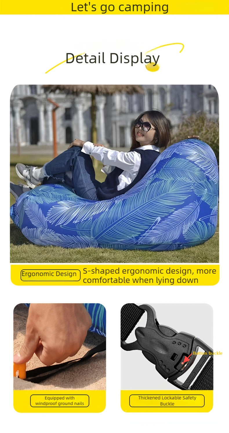 Portable Inflatable Outdoor Sofa – Quick Inflate, Foldable Air Mattress with Storage Bag for Camping, Festivals, Beach & Backyard Lounging