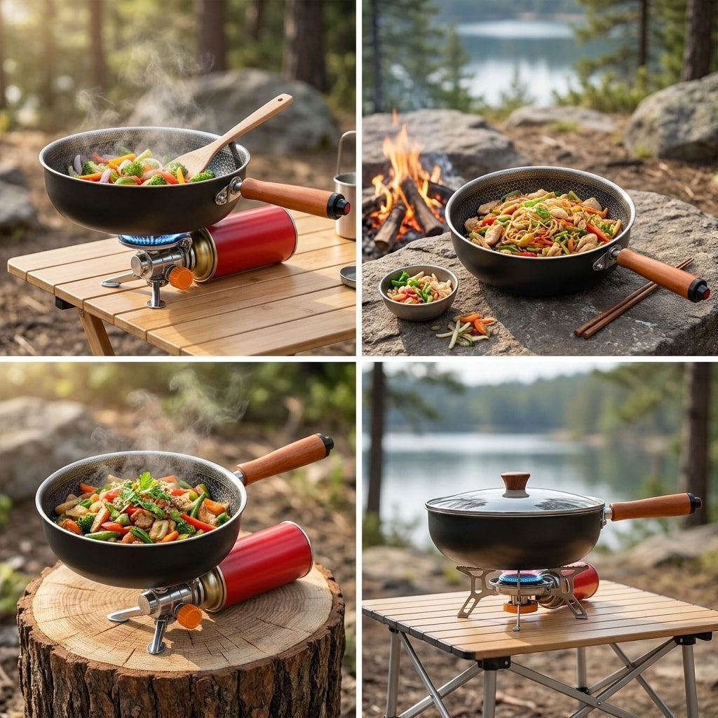 23cm Portable Outdoor Non-Stick Frying Pan with Butane Gas Canister Connector