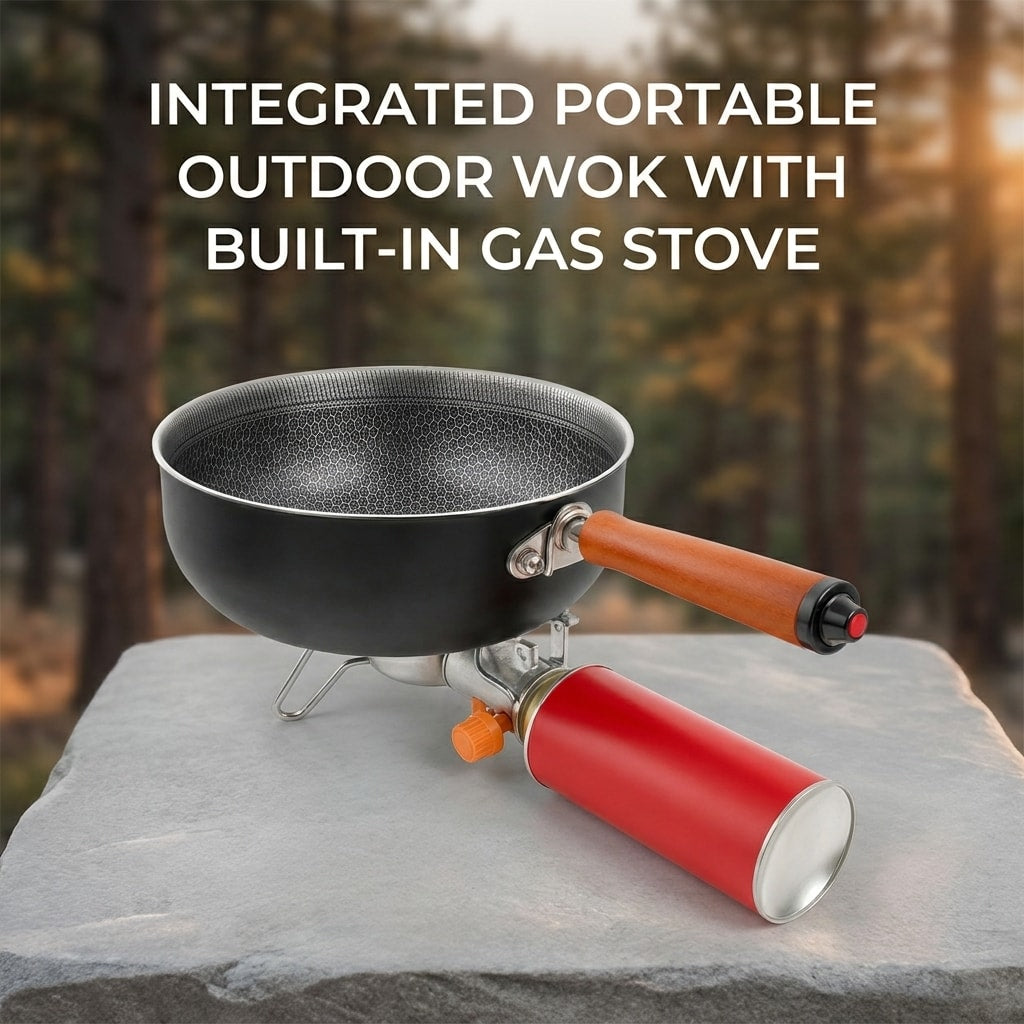 23cm Portable Outdoor Non-Stick Frying Pan with Butane Gas Canister Connector