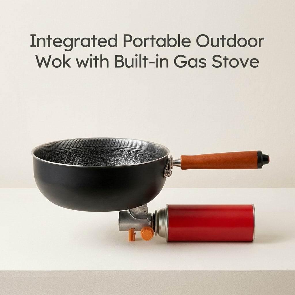 23cm Portable Outdoor Non-Stick Frying Pan with Butane Gas Canister Connector