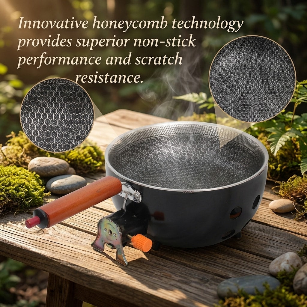 23cm Portable Outdoor Non-Stick Frying Pan with Butane Gas Canister Connector