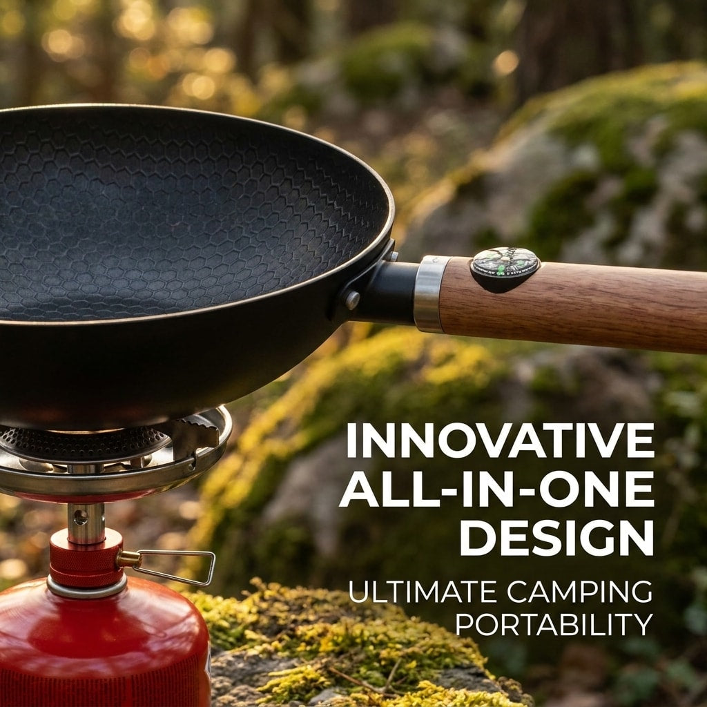 23cm Portable Outdoor Non-Stick Frying Pan with Butane Gas Canister Connector