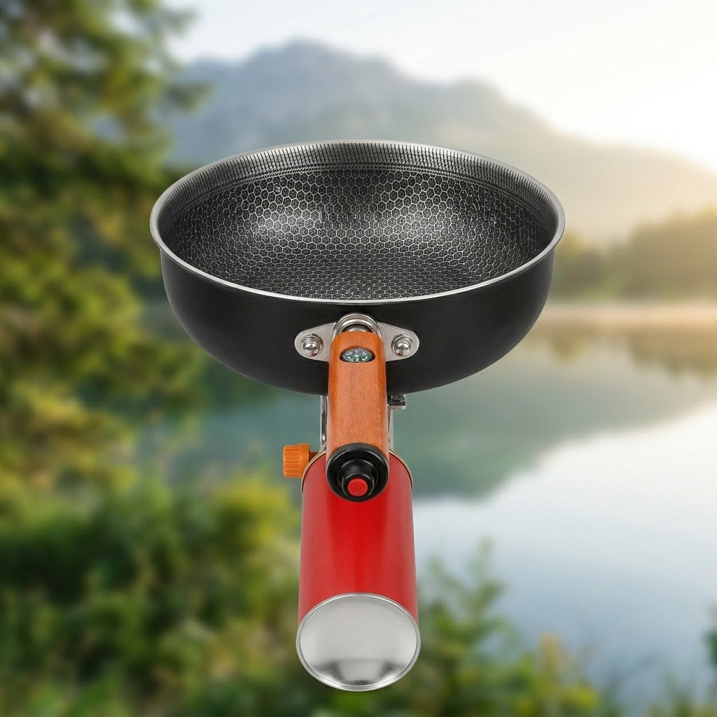 23cm Portable Outdoor Non-Stick Frying Pan with Butane Gas Canister Connector