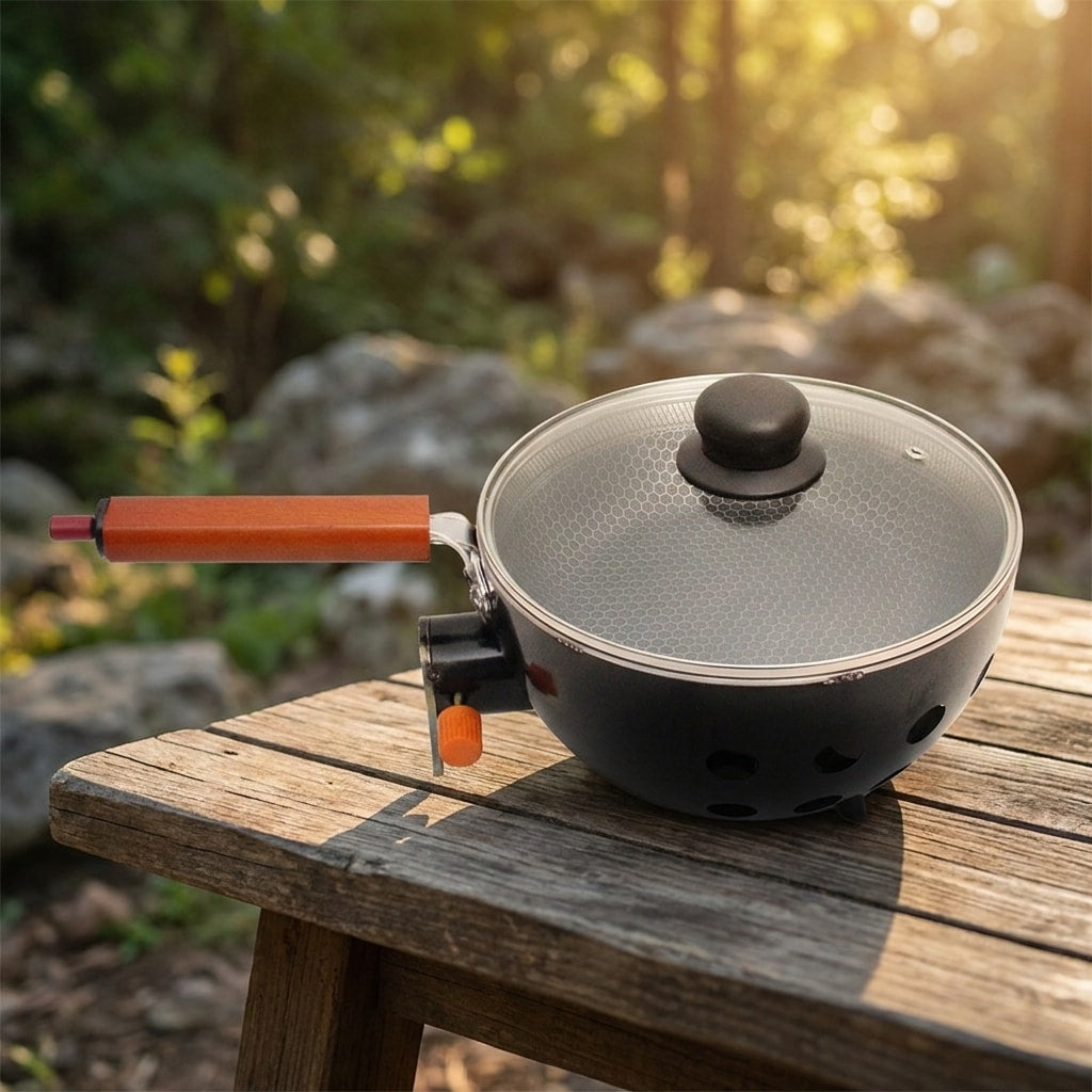 23cm Portable Outdoor Non-Stick Frying Pan with Butane Gas Canister Connector
