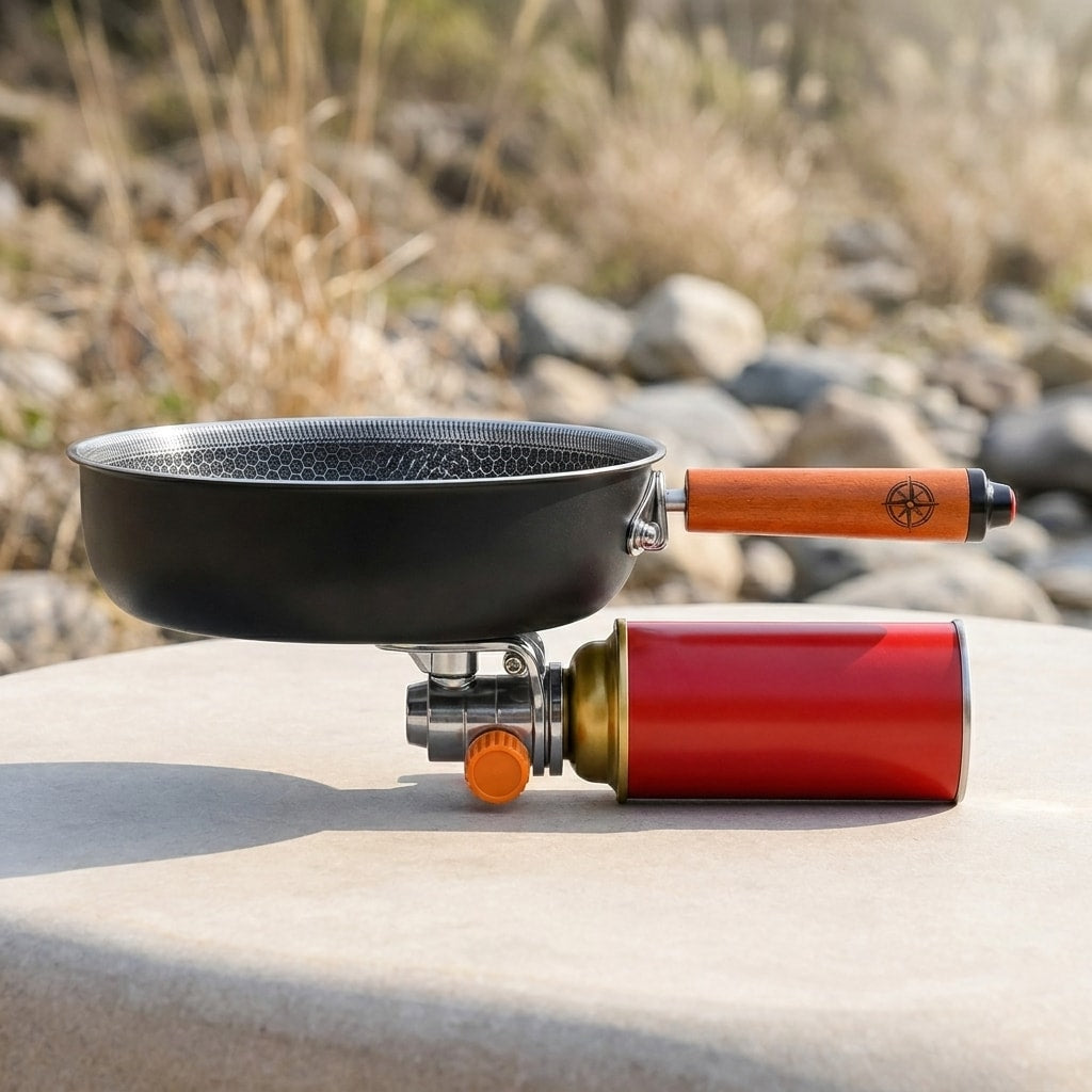 23cm Portable Outdoor Non-Stick Frying Pan with Butane Gas Canister Connector