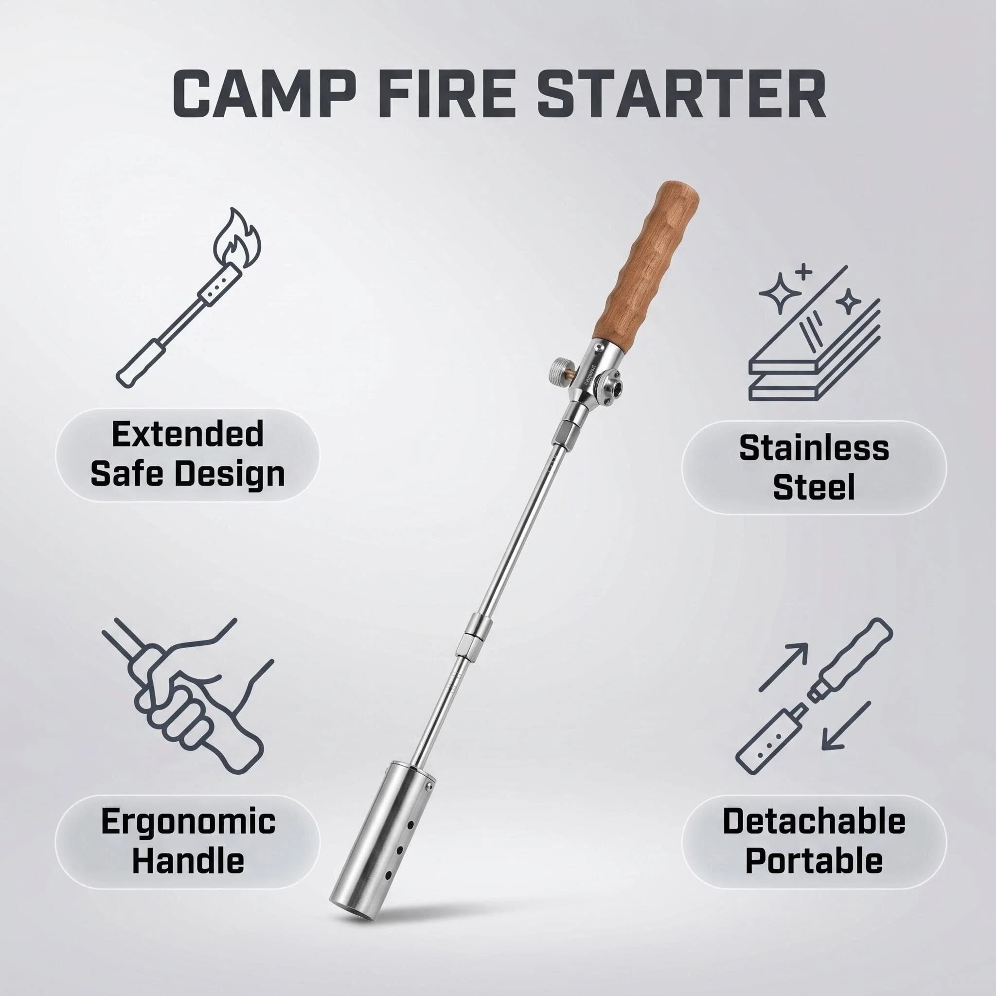 XYlivingstore Camping Long Flame Igniter – Portable Wooden Handle Gas Burner for BBQ & Outdoor Cooking