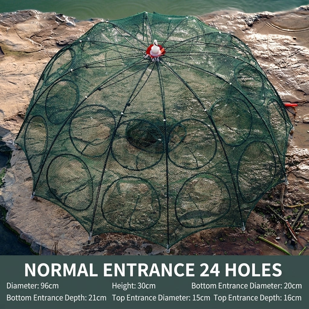Collapsible Umbrella Fishing Net Trap, Portable Foldable Fish & Shrimp Catching Net for Lake, River, Pond & Outdoor Fishing