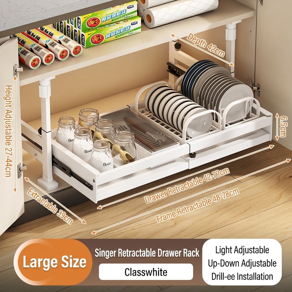 Under Cabinet Pull-Out Organizer, No-Drill Adjustable Kitchen Cabinet Drawer Basket for Pots, Dishes & Pantry Storage