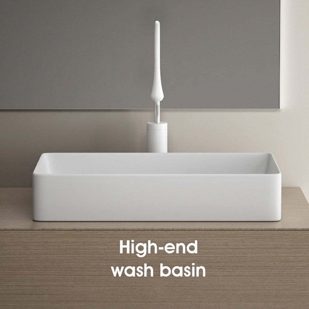 Minimalist Square Countertop Bathroom Sink, Matte White Ceramic Vessel Basin for Modern Bathroom Vanity