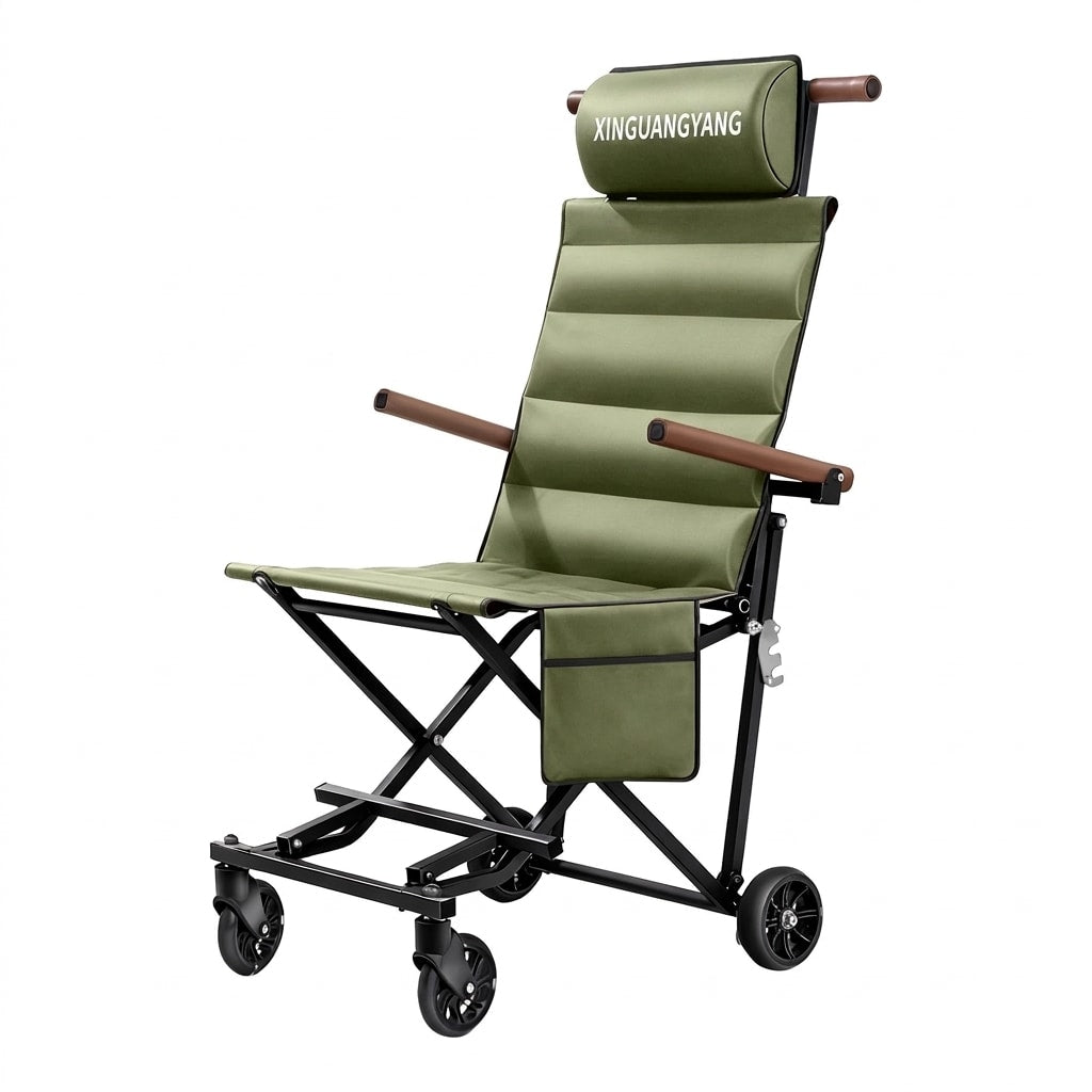 Folding Travel Chair with Wheels, Portable Multi-Function Mobility Chair for Outdoor Trips, Travel & Everyday Use