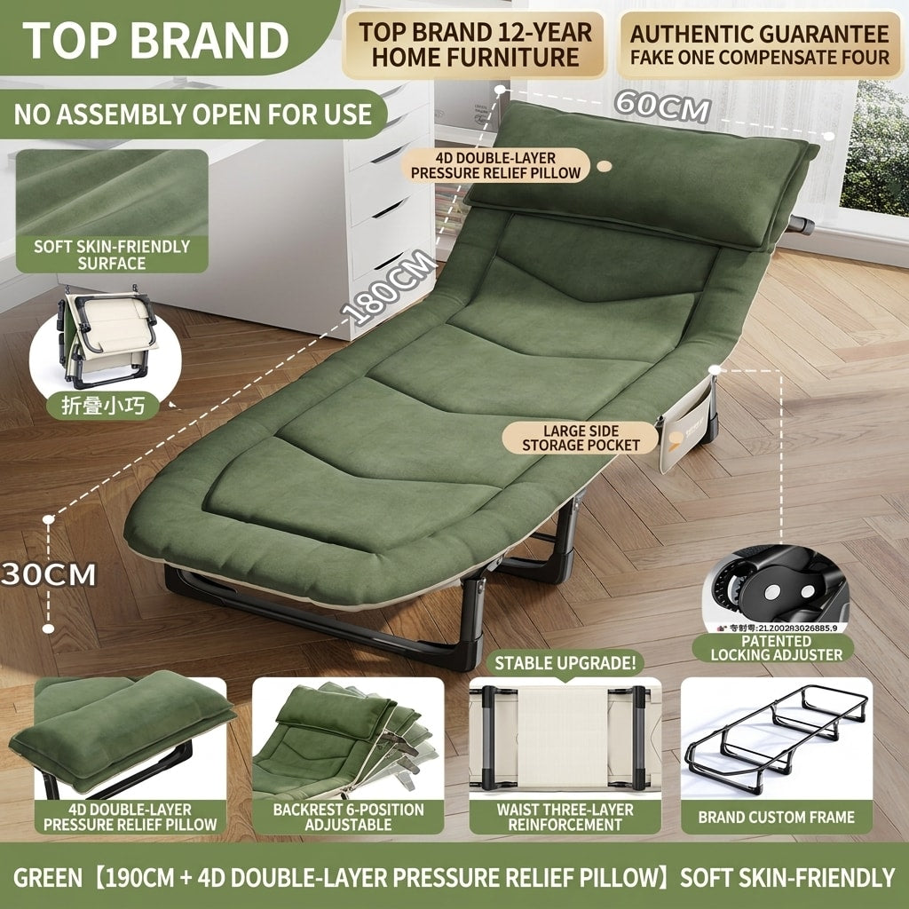 Portable Folding Cot Bed for Adults, Office Nap Bed with Adjustable Reclining Backrest for Home, Camping & Guest Room