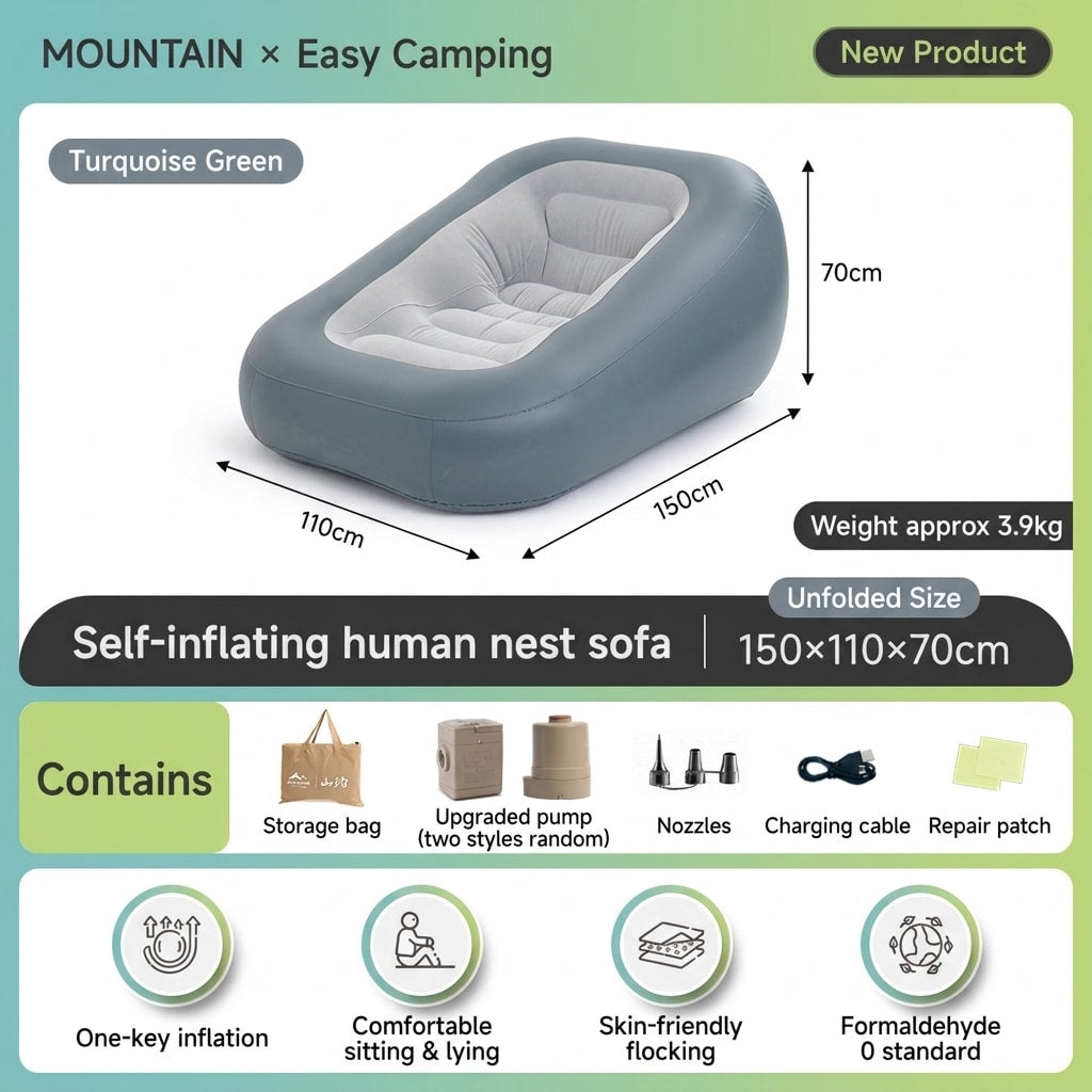 Automatic Inflatable Sofa Bed with Built-in Electric Pump, Portable Single Air Lounger for Camping, Home, Travel & Outdoor Use