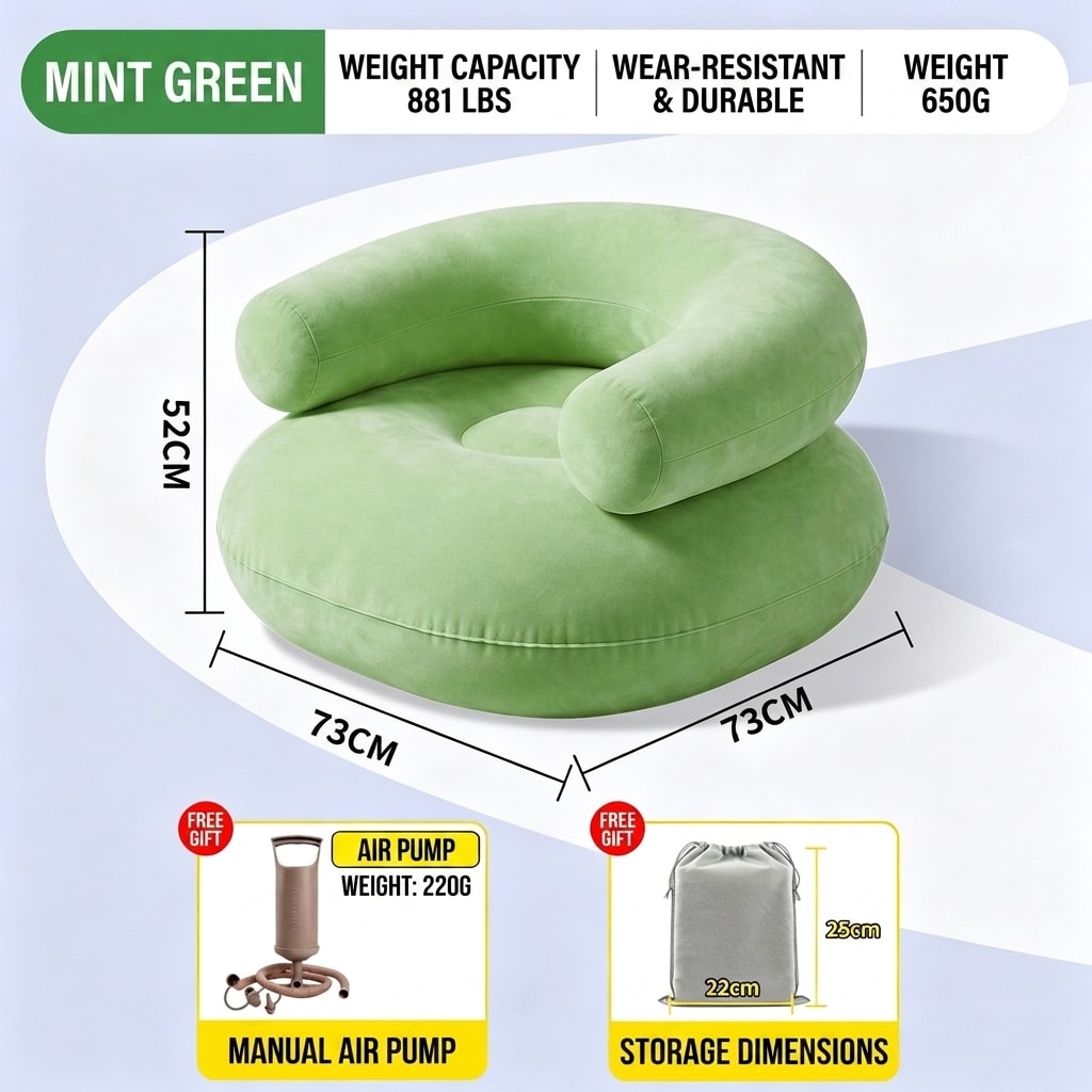 Festival Inflatable Air Lounger with Built-in Air Pump, Portable Single Camping Sofa for Outdoor, Beach & Music Festivals