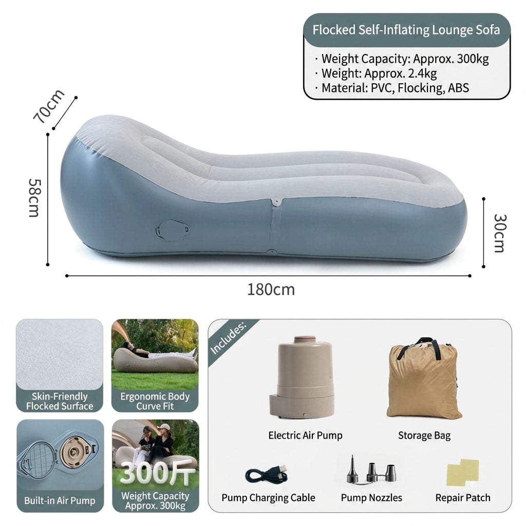 Electric Outdoor Inflatable Sofa Bed Automatic Air Lounger for Camping, Music Festivals, Napping & Travel