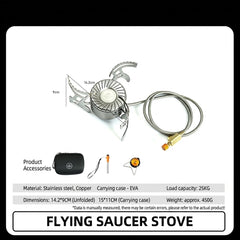 Portable UFO Camping Stove, Foldable Gas Burner with Rotating Flame, Compact Outdoor Cooking Stove for Camping & Hiking