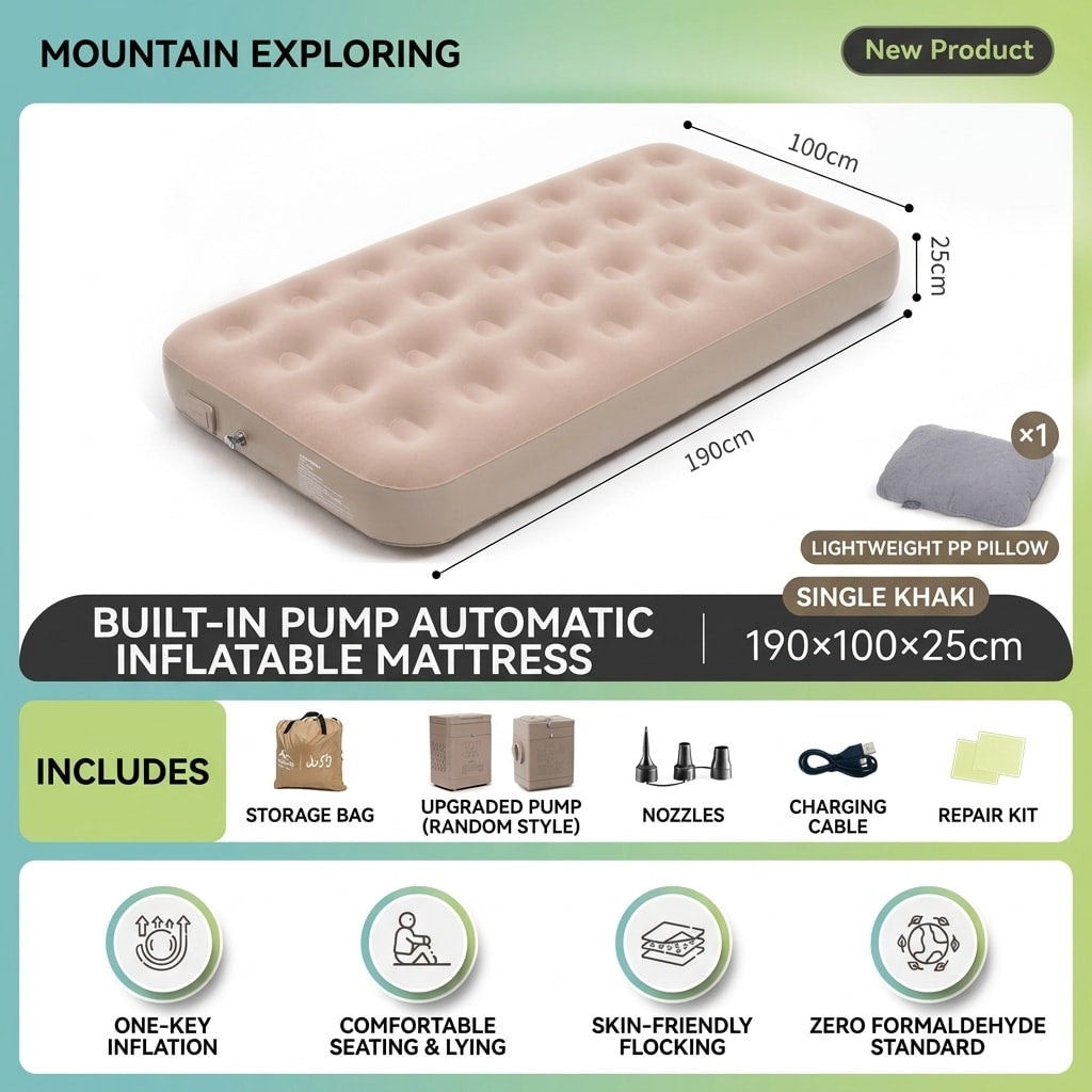 Electric Self-Inflating Folding Air Bed, Portable Single & Double Camping Mattress with Built-in Pump for Outdoor, Home & Travel