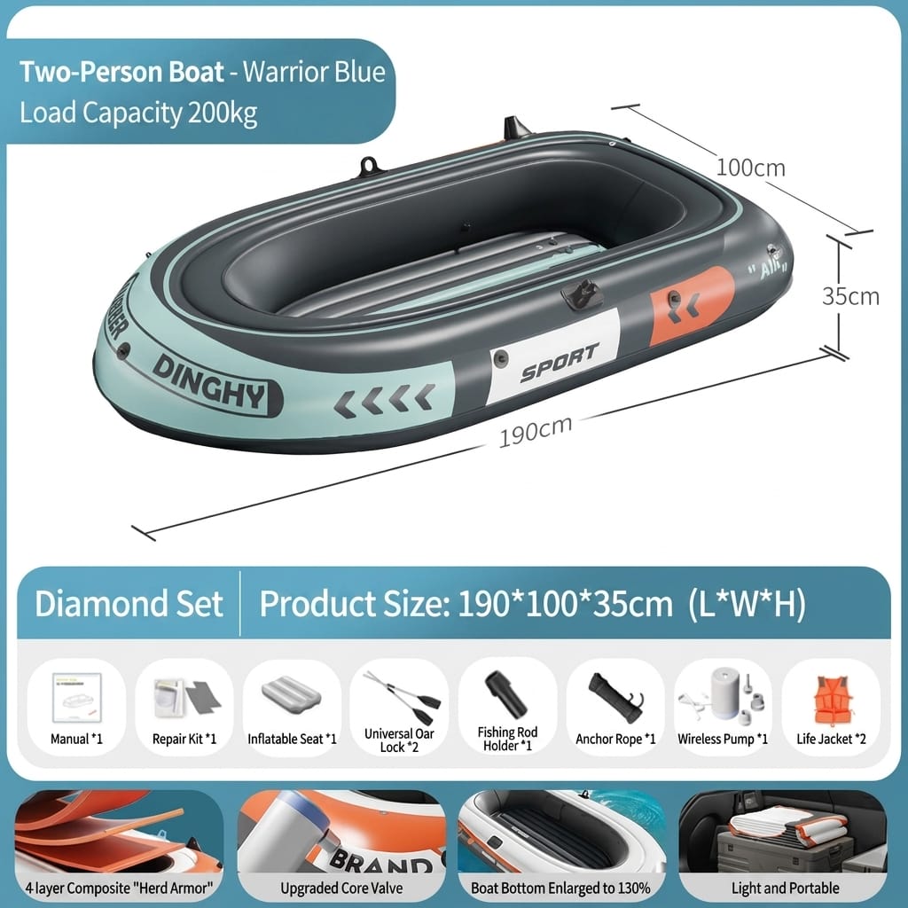 Thickened Inflatable Kayak Fishing Boat Foldable Rubber Dinghy for Outdoor Drifting, Lure Fishing & Wild Fishing